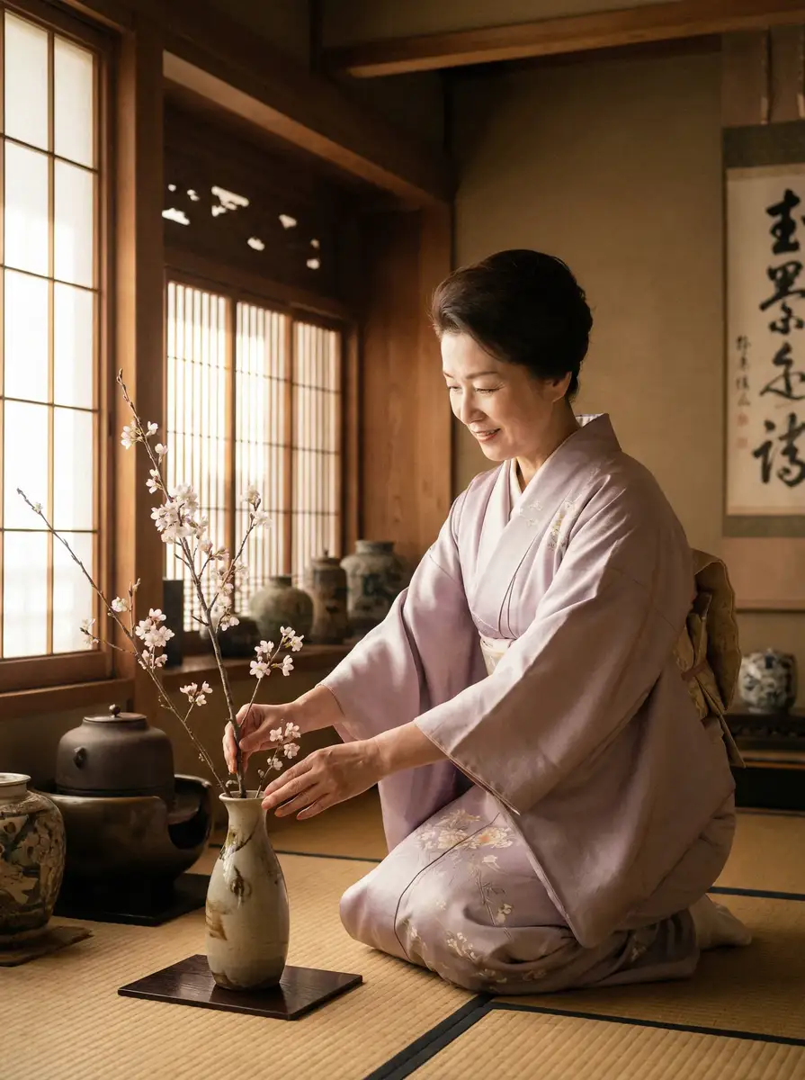 一位优雅的 香蕉视频 - 精彩片段精选，精彩内容持续更新 在和室中插花